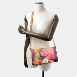 Pre Owned Chanel Boy Chain Pink/Multicolor Lambskin Shoulder Bag 