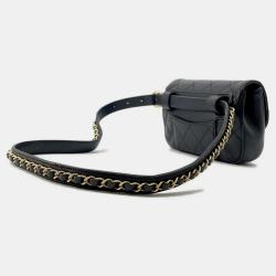 Pre Owned Chanel 19 Black Leather Waist Bag 