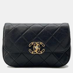 Pre Owned Chanel 19 Black Leather Waist Bag 