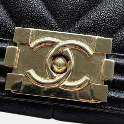 Chanel Boy Chain Black Soft Caviar Leather Shoulder Bag 