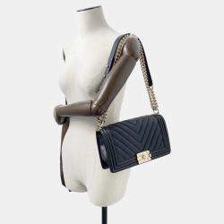 Chanel Boy Chain Black Soft Caviar Leather Shoulder Bag 