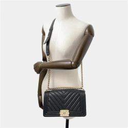 Chanel Boy Chain Black Soft Caviar Leather Shoulder Bag 