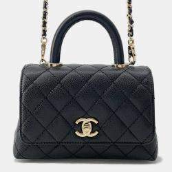 Chanel Coco Handle 2Way Shoulder Bag Black Caviar Leather Size Xxs
