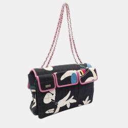 Chanel Black Chocolate Bar Reissue Canvas Printed Multipocket Flap