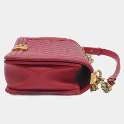 Chanel Boy Chanel Matelasse Lambskin Leather Chain Shoulder Bag Red