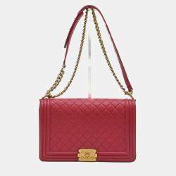 Chanel Boy Chanel Matelasse Lambskin Leather Chain Shoulder Bag Red