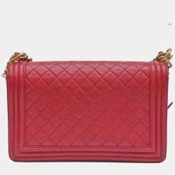 Chanel Boy Chanel Matelasse Lambskin Leather Chain Shoulder Bag Red