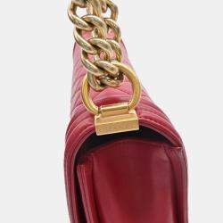 Chanel Boy Chanel Matelasse Lambskin Leather Chain Shoulder Bag Red