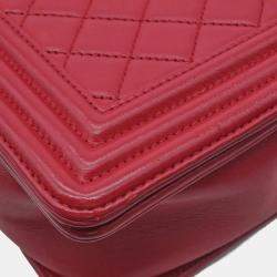 Chanel Boy Chanel Matelasse Lambskin Leather Chain Shoulder Bag Red