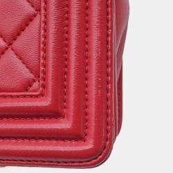 Chanel Boy Chanel Matelasse Lambskin Leather Chain Shoulder Bag Red
