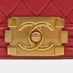 Chanel Boy Chanel Matelasse Lambskin Leather Chain Shoulder Bag Red