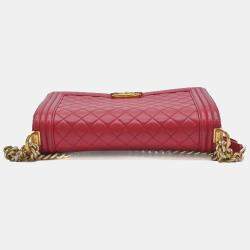 Chanel Boy Chanel Matelasse Lambskin Leather Chain Shoulder Bag Red