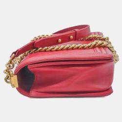 Chanel Boy Chanel Matelasse Lambskin Leather Chain Shoulder Bag Red