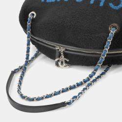 Chanel Deauville Round Chain Shoulder Bag Shearling Leather Black