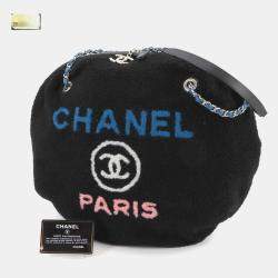 Chanel Deauville Round Chain Shoulder Bag Shearling Leather Black