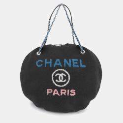 Chanel Deauville Round Chain Shoulder Bag Shearling Leather Black
