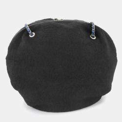 Chanel Deauville Round Chain Shoulder Bag Shearling Leather Black