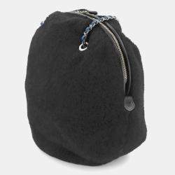 Chanel Deauville Round Chain Shoulder Bag Shearling Leather Black