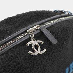 Chanel Deauville Round Chain Shoulder Bag Shearling Leather Black