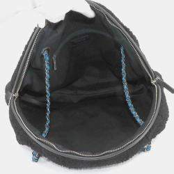 Chanel Deauville Round Chain Shoulder Bag Shearling Leather Black