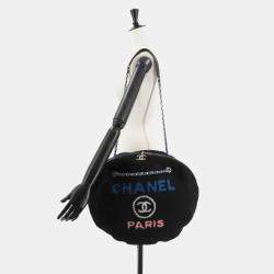Chanel Deauville Round Chain Shoulder Bag Shearling Leather Black