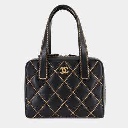 Chanel Wild Stitch Handbag Leather Black Coco Mark Bag