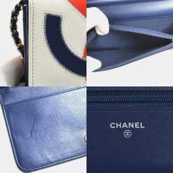 Chanel Wallet Chain Purse Shoulder Bag Leather Navy Off-White Red Silver