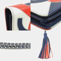 Chanel Wallet Chain Purse Shoulder Bag Leather Navy Off-White Red Silver