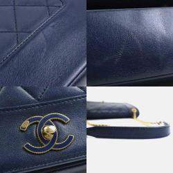 Chanel Shoulder Bag Leather Metal Navy Gold