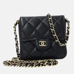Chanel Pouch Matelasse Shoulder Caviar Skin Black Chain Coin Case