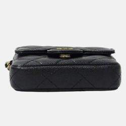 Chanel Pouch Matelasse Shoulder Caviar Skin Black Chain Coin Case