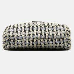 Chanel Wild Stitch Coco Mark Tweed Chain Shoulder Bag Blue White Wool Leather