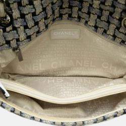 Chanel Wild Stitch Coco Mark Tweed Chain Shoulder Bag Blue White Wool Leather