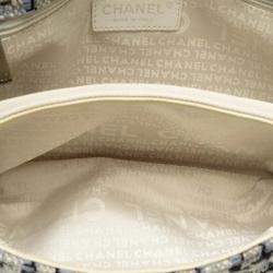 Chanel Wild Stitch Coco Mark Tweed Chain Shoulder Bag Blue White Wool Leather
