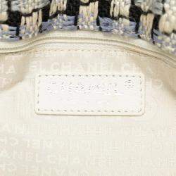 Chanel Wild Stitch Coco Mark Tweed Chain Shoulder Bag Blue White Wool Leather