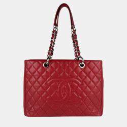 Chanel Shoulder Bag Gst Caviar Skin Leather Red