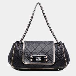Chanel Black White Quilted Lambskin East West Accordion Flap