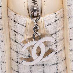 Chanel Brown/White Small Tweed and Resin Zipped Shopping Bag