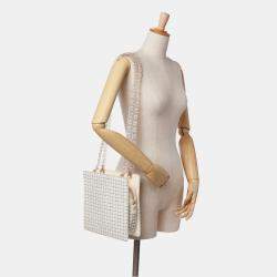 Chanel Brown/White Small Tweed and Resin Zipped Shopping Bag