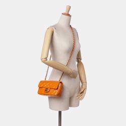 Chanel Orange Mini Rectangular Classic Patent Single Flap