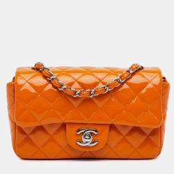 Chanel Orange Mini Rectangular Classic Patent Single Flap