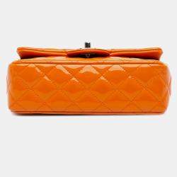 Chanel Orange Mini Rectangular Classic Patent Single Flap