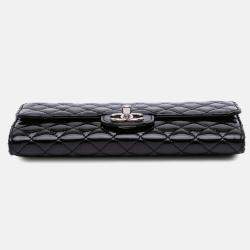 Chanel Black Quilted Patent East West Wallet On Chain