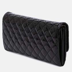 Chanel Black Quilted Patent East West Wallet On Chain
