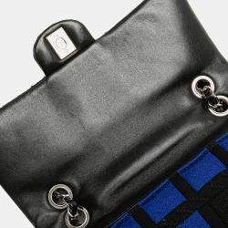 Chanel Black/Blue Medium Jersey Grid Single Flap