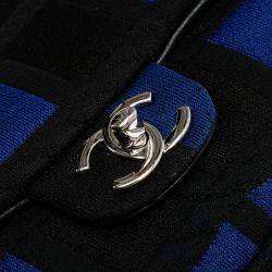 Chanel Black/Blue Medium Jersey Grid Single Flap