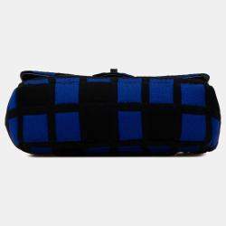 Chanel Black/Blue Medium Jersey Grid Single Flap