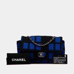 Chanel Black/Blue Medium Jersey Grid Single Flap