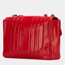 Chanel Red Jumbo XL Vertical Quilt Lambskin Single Flap