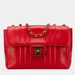 Chanel Red Jumbo XL Vertical Quilt Lambskin Single Flap